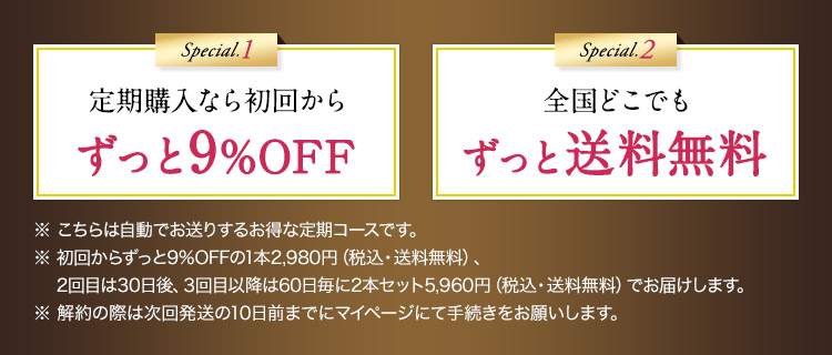 SPECIAL1:ずっと送料無料　SPECIAL2:　30日間返金保証SPECIAL3：初回71％OFF　2回目以降もずっと27%OFF